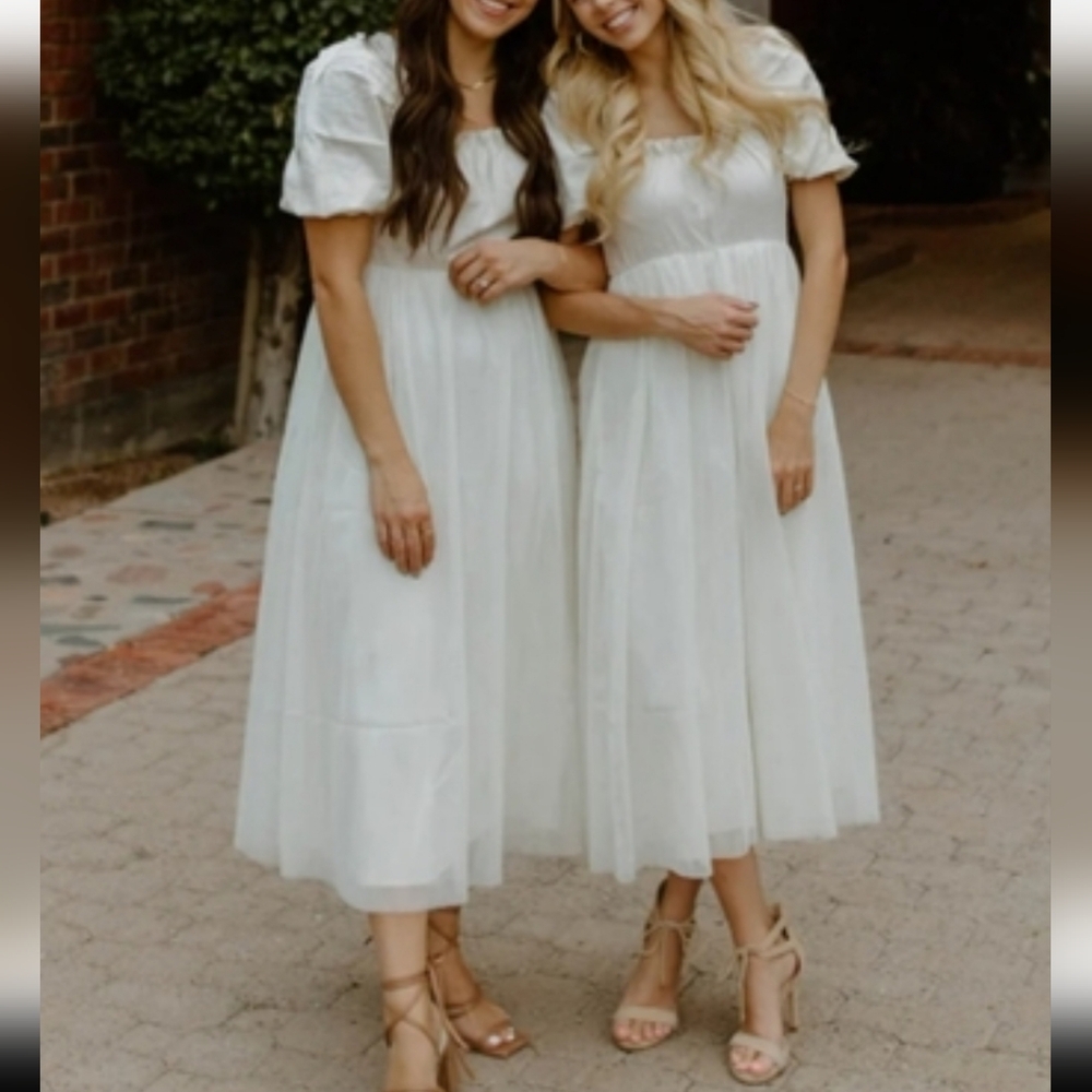 Adobe Lane Swoon Dress Cotton Tulle and Silk Size Small Puff Sleeves - Picture 4 of 12